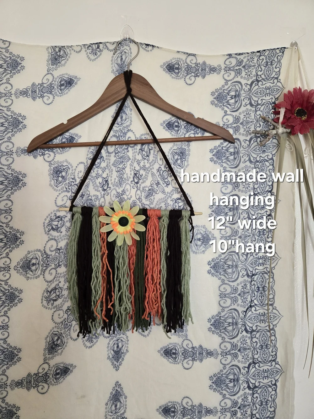 4/$15 Sunflower Grandma Home Decor Handmade Green, Orange Brown Wall Hanging